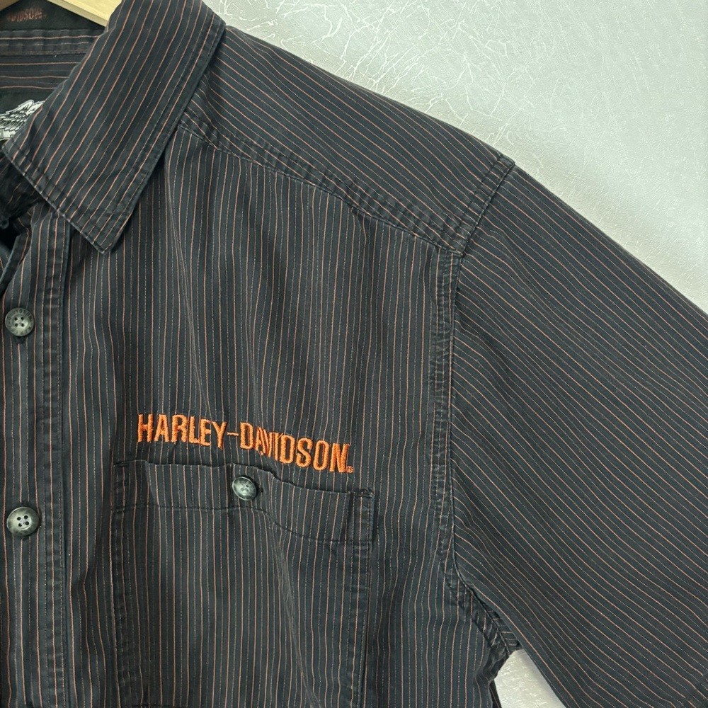 Harley-Davidson Pre-Luxe Black & Orange Pinstripe Button Up Shirt Men's Size M - Picture 3 of 10